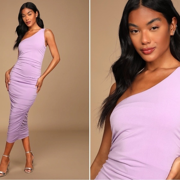 - LULUS Prom Wedding Special Event Sexy One Shoulder Bodycon Midi Dress - Picture 1 of 4